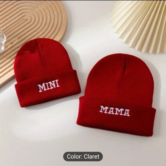 Parent Child Set Cotton Beanie Knitted Hat Solid Color Stylish Hats Elasticity - Picture 1 of 1